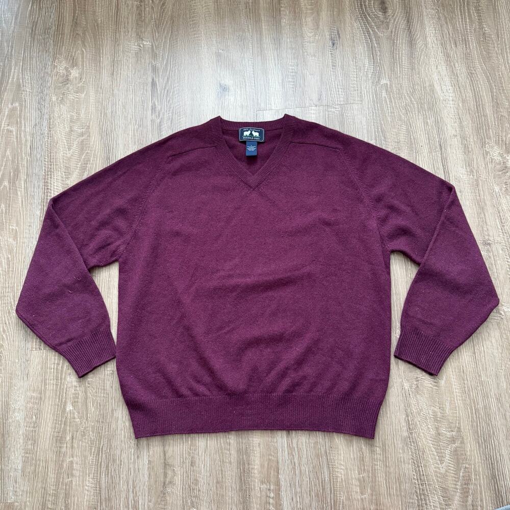 100% Cashmere Sweater Mens Large Maroon Soft Knit‎ Pullover Classic